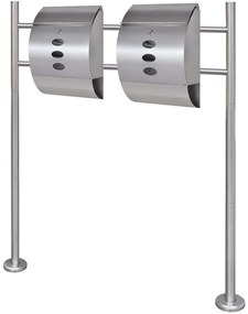 Caixa de correio, dupla, num suporte em aço inoxidável