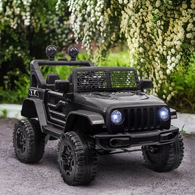 Jipe Elétrico para Crianças com Bateria de 12V 2 Motores Controlo Remoto 2,4G Faróis Buzina Velocidade Ajustável 100x65x72 cm Preto