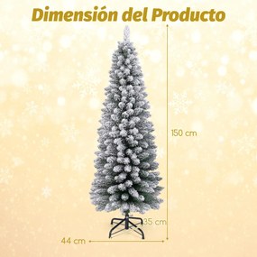 Árvore de Natal artificial com neve de 150 cm e 328 pontas de ramos Base metálica dobrável Árvore decorativa sazonal em forma fina verde + branco