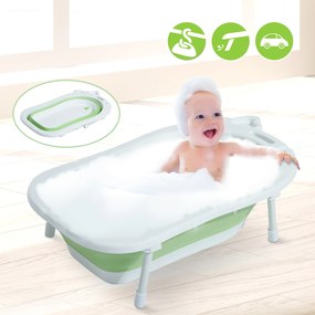 HomCom Banheira para Bebé e Criança Portátil Dobrável e Segura - Material: PP + TPE - Cor Branco e Verde – 89 x 53,5 x 38 cm