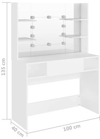 Mesa de maquilhagem c/ luzes LED 100x40x135 cm MDF branco