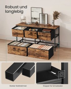 Cómoda com 5 gavetas em tecido 30 x 98,8 x 52,2 cm castanho vintage-Preto