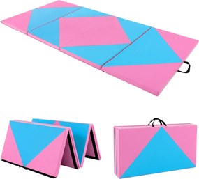 Colchão de ginástica dobrável Tapete de tumbling em couro PU com fechos para ioga 240 x 117 x 5 cm Azul e Rosa