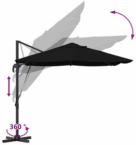 Guarda-Sol Cantilever Roma Preto 352x251x260 cm em Alumínio