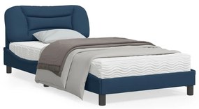vidaXL Estrutura de cama com LED sem colchão 100x200 cm tecido azul