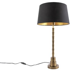 Candeeiro de mesa Art Déco bronze com cúpula de algodão preto 35 cm - Pisos