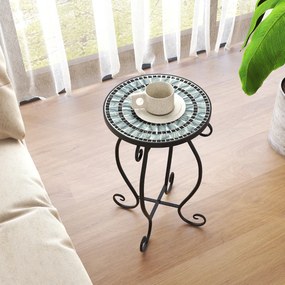 Mesa de apoio jardim em mosaico Mesa redonda de exterior com tampo de cerâmica para plantas para varanda, pátio, jardim 30 x 30 x 50 cm Turquesa