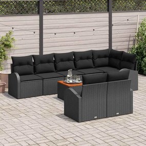 Conjunto de Sofá Jardim de 9 Peças com Almofadas Preto Polirattan Acác