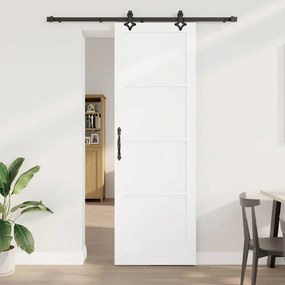 vidaXL Porta Deslizante com Conjunto de Ferragens Branca 78x232 cm de Madeira Sólida de Pinus