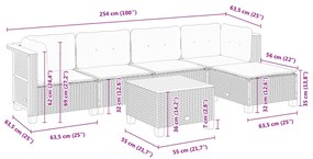 6 pcs conjunto sofás de jardim com almofadões vime cinzento