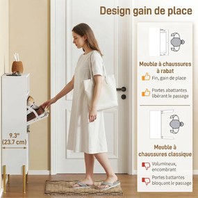Sapateira com capacidade para 16 pares 80 (L) x 23,7 (P) x 110 (A) cm, armário estreito com 2 gavetas rebatíveis e um compartimento aberto, branco