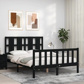 vidaXL Estrutura de cama com cabeceira 140x190 cm madeira maciça preto