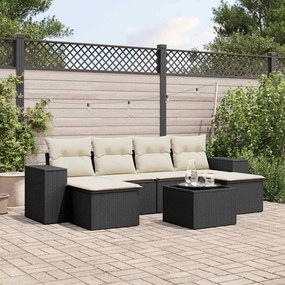7 pcs conjunto de sofás p/ jardim c/ almofadões vime PE preto