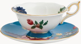 Chávena de chá e pires em Fine Bone China Wonderlust Sapphire Garden
