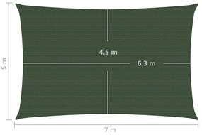 Para-sol estilo vela 160 g/m² 5x7 m PEAD verde-escuro