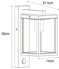 Lanterna de parede externa preta com vidro canelado e sensor de movimento - Charlois Moderno