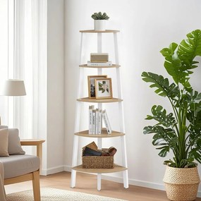 Estante em escada com 5 níveis 37,2 x 37,2 x 159 cm branco + cor natural