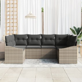 Conjunto de Sofá de Jardim com 6 Peças e Almofadas Cinza Rattan Sintét