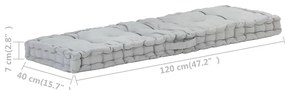 Almofadão p/ móveis de paletes algodão 120x40x7 cm cinzento