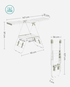 Estendal para roupa com asa de aço 51 x 147 x (97/112/128)  branco - verde louro