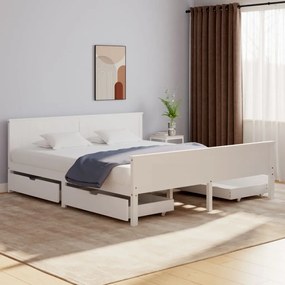 Estrutura de cama com 4 gavetas 200x200 cm pinho maciço branco