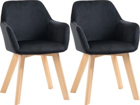 HOMCOM Conjunto de 2 Cadeiras para Sala de Jantar Estofadas em Veludo com Encosto e Pés de Madeira de Borracha 54x57x80 cm Preto | Aosom Portugal