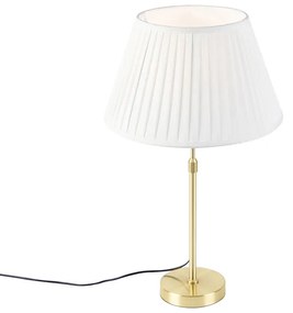 Candeeiro de mesa dourado/latão com abajur plissado creme 35 cm - Parte Clássico / Antigo