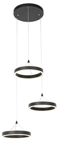 Candeeiro de suspensão preto redondo com LED regulável em 3 níveis 3 luzes - Lyani Design