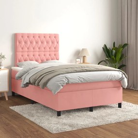 Cama boxspring com colchão 120x200 cm veludo rosa