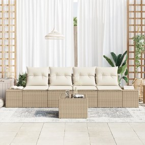 Conjunto de Sofá de Jardim 5 Peças com Almofadas em Polyrattan Bege