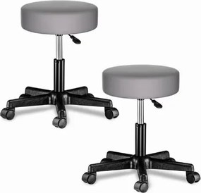 Conjunto 2 bancos com rodas 48 x 48 x 46 - 60 cm em couro sintético cinzento