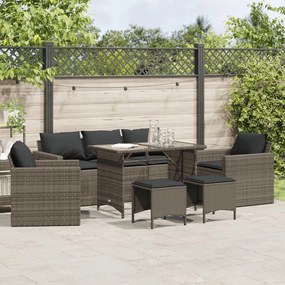 6 pcs conjunto sofás de jardim com almofadões vime cinzento