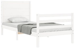 Estrutura de cama com cabeceira 100x200cm madeira maciça branco