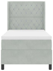 Cama Box com Colchão &amp; Luz LED Cinza Claro 90x190 cm Veludo
