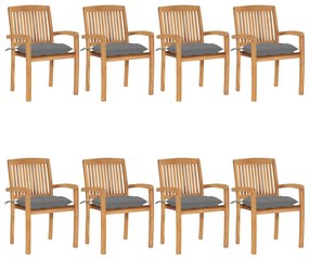 vidaXL Cadeiras de jardim empiháveis c/ almofadões 8 pcs teca maciça
