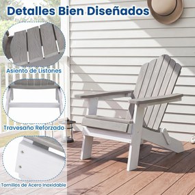 Conjunto de 2 Cadeiras Adirondack Dobráveis, 88 x 77 x 95 cm, Apoios de Braços Largos, Cinzento