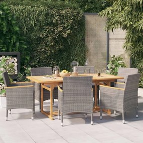 vidaXL 7 pcs conjunto de jantar para jardim com almofadões cinzento