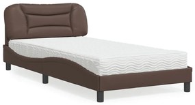 Cama com colchão 100x200 cm couro artificial castanho