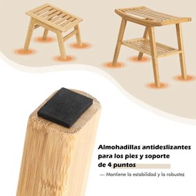 Conjunto de banco de duche e apoio para os pés em bambu Banco de casa de banho com prateleira inferior Assento de duche sólido 52 x 29 x 44 cm Natural