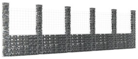 vidaXL Cesto gabião em forma de U c/ 6 postes 620x20x200 cm ferro