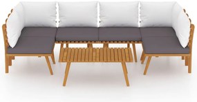 7 pcs conjunto lounge de jardim com almofadões acácia maciça