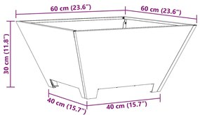 Fogueira Quadrada vidaXL Preta 60x60x30 cm em Aço