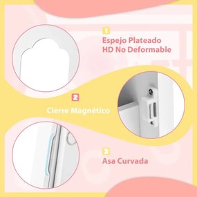 Armário espelho para joias para meninas 31,5 cm x 30 cm x 105 cm com arrumação e 2 ângulos de inclinação infantil com ganchos Prateleiras e gavetas Br