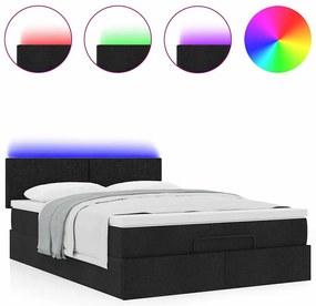 Cama Otomana com Colchão &amp; LEDs Preto 140x200 cm Tecido
