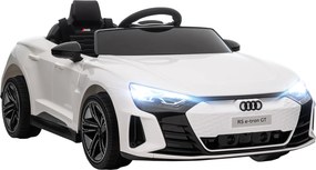 HOMCOM Carro Elétrico AUDI RS E-Tron GT 12V com 2 Motores Controlo Remoto Faróis LED Buzina Música USB 3-5km/h 103x58x41cm Branco | Aosom Portugal