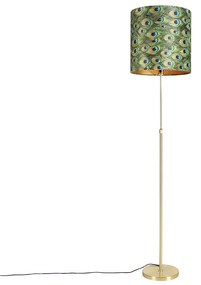 Candeeiro de pé dourado/latão com abajur de veludo verde-pavão 40/40 cm - Parte Clássico / Antigo