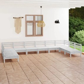 vidaXL 10 pcs conjunto lounge de jardim pinho maciço branco