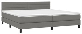 Cama box spring c/ colchão e LED 200x200 cm tecido cinza-escuro