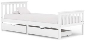 Estrutura de cama com 2 gavetas 100x200 cm pinho maciço branco