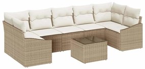 Conjunto de Sofá de Jardim 8 Peças com Almofadas Bege Rattan